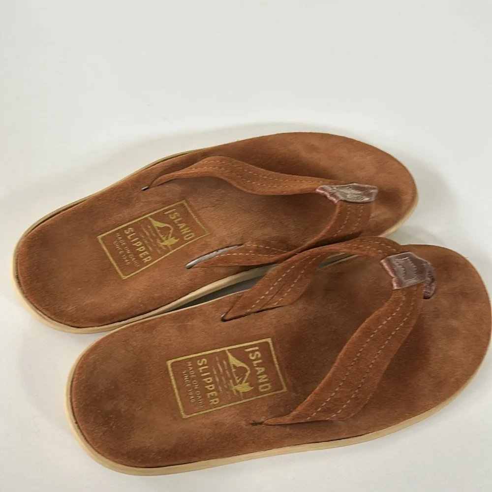 Island Slipper Ultimate Suede Flip Flop Sandals Brown Cognac Color Mens Size 8